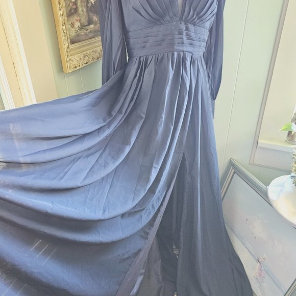 Navy Blue Chiffon Formal Dress, Wedding, Prom, Bridesmaid, Party, Evening, Opera - Picture 7 of 16